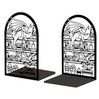 Peacoblue Metal Bookends for Shelves, Modern Decorative Heavy Duty Study Book Support Stoppers for Office, Desk, Shelf, Room 5.3"x4.3"x7.9" Cast Iron Bookends, 1 Pair (Cartoon Dragon and Bookcase) - style: Cartoon Dragon and bookcase