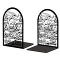 Peacoblue Metal Bookends for Shelves, Modern Decorative Heavy Duty Study Book Support Stoppers for Office, Desk, Shelf, Room 5.3"x4.3"x7.9" Cast Iron Bookends, 1 Pair (Cartoon Dragon and Bookcase) - style: Cartoon Dragon and bookcase