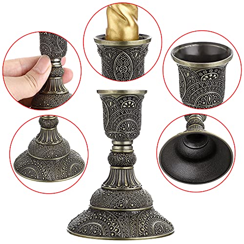 OwnMy Set of 2 Taper Candle Holders Vintage Metal Pillar Candlestick Holders 4”H, Elegant Brass Candle Stick Holders Decorative Candelabra Set for Dining Table Centerpieces Wedding, Antique Bronze - color: Antique Bronze