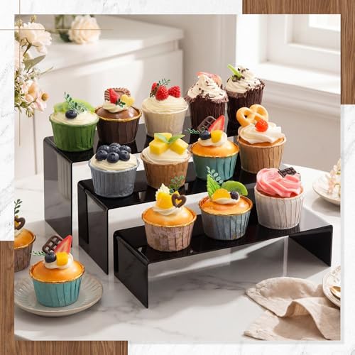 Chuangdi 2 Sets Large Acrylic Risers Display Stands for Figures Collectibles, Shelf Showcase for Dessert Cupcake Candy Treat Action Product Jewelry(Black,Extra Large Set) - color: Black, size: Extra Large Set