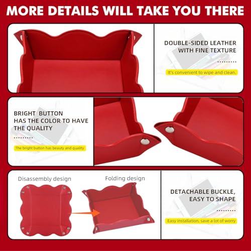 Valet Tray for Men Women - PU Leather Travel Catchall Tray Organizer - Desk Bedside Nightstand Storage Box for Jewelry Key Phone Remote Controller Wallet Watch Glasses Coin Readers -Red - color: Red