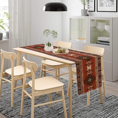 Aztec Table Runner Southwestern Ethnic Style Geometric Navajo Tribe Abstract Pattern Vintage Rustic Table Dinner Table Runner 13x60 Inch - color: Aztec-1, size: W13x60L