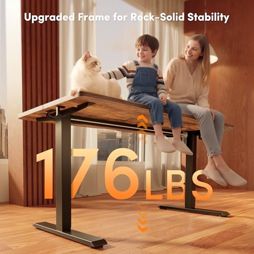 FEZIBO Standing Desk, 55×28 Inches Electric Height Adjustable, Sit Stand Up, Computer Office Desk with Splice Board, Black Frame/Rustic Brown TOP - color: Rustic Brown, size: 55 x 28