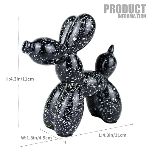 Creative Balloon Dog Statues Small Ceramic Animal Sculpture Modern Home Decor Living Room Desktop Decorations Bedroom Office Cabinet Ornament (Black-A) - color: Black-a