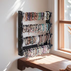 4-Tier Wooden Bracelet Holder Wall-Mounted – Black Jewelry Display Stand for Bracelets, Bangles, Watches– Rustic Wall Jewelry Organizer for Home, Store, or Craft Show – Bracelet Display Rack - style: Wall-Mounted–Black
