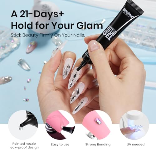 Beetles Gel Polish Nail Glue with Nail Gems Set, 15ml Nail Rhinestone Glue &120+2000Pcs Crystal Glass AB Rhinestones For Nails art, Nail Gems with Double-Ended Clean Up Nail Brush Gifts for Girls - color: 0-6-Nail Art Glue & Rhinestones Set