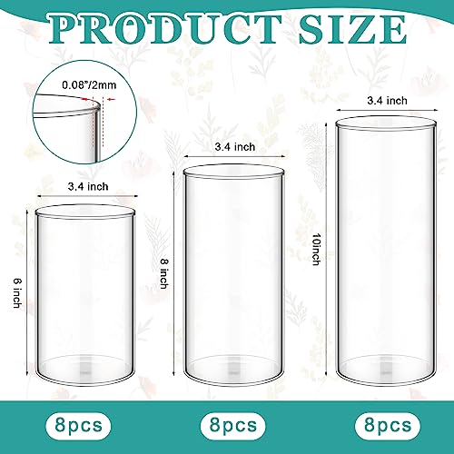 Zopeal 24 Pcs Cylinder Glass Vases Bulk 6" 8" 10" Clear Glass Cylinder Vases for Flowers, Floating Candles, Wedding Table Centerpieces, Party Home Decor(6, 8, 10 Inch)