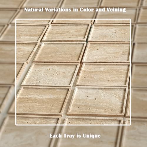 Travertine Stone Tray for Coffee Table, 12 x 8 inch Rectangle Marble Vanity Tray for Bathroom Countertop, Decorative Dish for Perfume Jewelry (Beige Travertine)