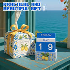 AceOrbit Tile Lemon Wood Block Perpetual Calendar Coquettish Desk Decor Blue Mediterranean Amalfi Coast Decor Cute Month Week Date Display Decorative Block Calendar for Office Home Desk Gift for Women - style: Tile Lemon