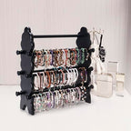 Two-Sided Wooden Jewelry Bracelet Holder Display Stand with 6 Removable Holders - 3 Tier Bar Bangle Organizer Perfect for Organizing and Showcasing Bracelets, Watches, and Accessories Black - style: 6 Tier-Black