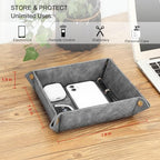 SITHON Valet Tray Desktop Storage Organizer – Premium PU Leather Catchall Bedside Vanity Tray Nightstand Caddy Holder for Remote Controller, Keys, Phone, Wallet, Coin, Jewelry (Gray) - color: Gray