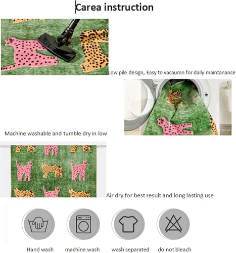 Leopard Washable Rugs, Green Cute Cheetah Tropical Animals Boho Vintage Distressed Hippie 3x5 Area Rugs for Dining Living Room Bedroom Kitchen Nursery, Oriental Aesthetic Tribal Indoor Entryway Carpet - color: Green, size: 3' x 5'