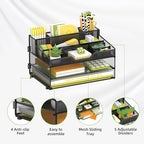 SUPEASY 3 Tier Desk Organizer, Mesh Letter Tray Paper Organizer with 5 Adjustable Storage Compartments & Pen Holder, Metal Desk Accessories for Home Office School, Black - size: 13.6" x 9.4" x 2.3"