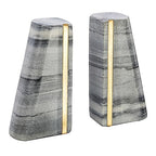 Main + Mesa Modern Marble Bookends with Brass Detail, Set of 2, Grey - color: Black