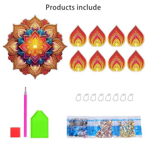 DIY Diamond Art Painting Candlestick Holders 5.71in Mandala Flower Shape Desk Candle Tray Tabletop Ornaments for Wedding Ramadan Party Home Table Centerpiece-Mandala12 - color: Mandala12