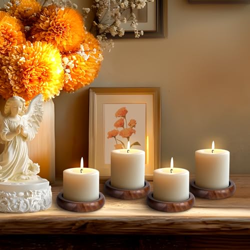Candle Holder for Pillar Candle Set of 4, Farmhouse Wood Candle Holder, Rustic Wooden Candle Stand, Candles Tray Decorative for Living Room, Table Centerpiece, Brown - color: Brown, size: Set of 4