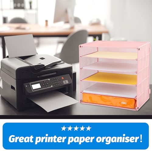 EASEPRES 5 Slot Mesh Desk Organizer Tray, File Paper Letter Folder Holder Desktop Paper Sorter Mail Organization Rack Storage Accessories, for Office Home School Classroom, Pink - color: 5 Tier Pink