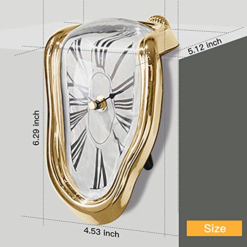 Melting Clock Dali Melted Clock Gift Decor Art Inspired Wall Clock Twisted Shelf Hanging Surrealist for Decorative Shop Office Home Desk Roman Gold… - color: Roman Gold