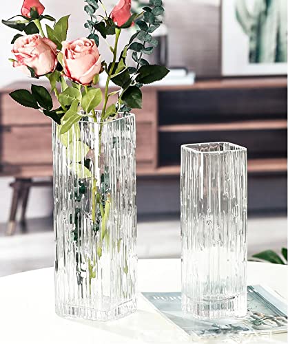 Modern Minimalist Glass Square Vase, Crystal Glass Vase, White - color: White