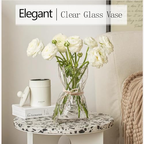 FOWSEEK 6 Inch Small Glass Flower Vase, Irregular Clear Flower Vases for Centerpiece Table Indoor Desk Decor, Modern Art Decorative Vase for Home Office Wedding Bookshelf Housewarming Gift - color: Clear, size: Small