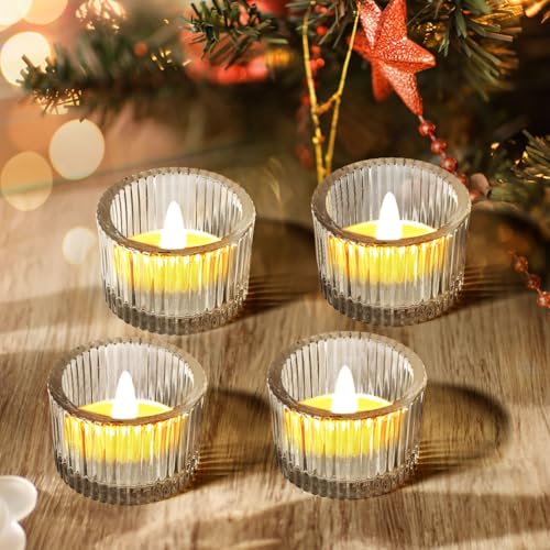 JOYIT Clear Votive Candle Holders Bulk Set of 4, Tealight Candle Holder for Wedding Table Centerpiece, Glass Small Candle Holders for Birthday Party, Valentine's Day, Home Decor (2''X 1.4'') - color: Clear