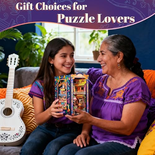 Fsolis Book Nook Kit Día De Muertos - 3D Wooden Puzzles for Adults DIY Miniature House Bookshelf Decor Decorative Bookends Gifts for Women Book Lovers (Plaza de Los Muertos) - style: Plaza de Los Muertos