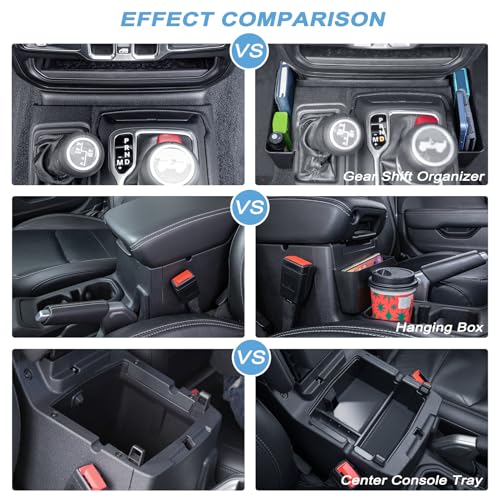 3PCS Center Console Organizer Tray Box Compatible with 2018-2025 Wrangler and 2020-2023 2024 2025 Gladiator Gear Shift Organizer Armrest Accessories Hanging Box（Not for JK/JKU） - color: Black 3PCS Set