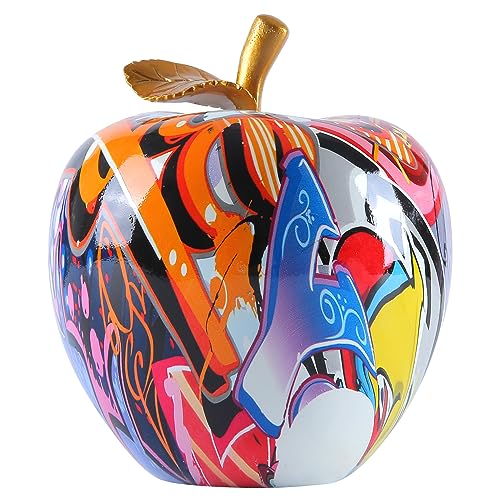Colorful Fruit Figurines Apple Statue Decorations,Abstract Graffiti Apple Resin Sculpture for Table top Ornament Home Decor Christmas eve Gift(Large) - color: Colorful