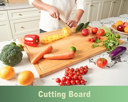 Allsum 36x24" Bamboo Cutting Board for Kitchen, Extra Large Wood Stove Top Cover, Noodle Board over Sink, Charcuterie Cheese Serving Tray with Side Handles and Juice Grooves - size: 36"L x 24"W