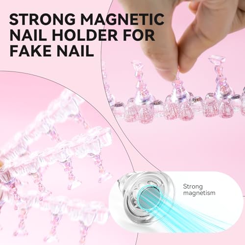 Nail Stand for Press On Fake Nails Painting Display Practice, Powerful Magnetic Nail Holder for Diy Design, Single Flower Nail Stand with 200 PCS Double-Sided Tapes, Nail Tools for Home Salon - color: Pink Flower, size: Medium