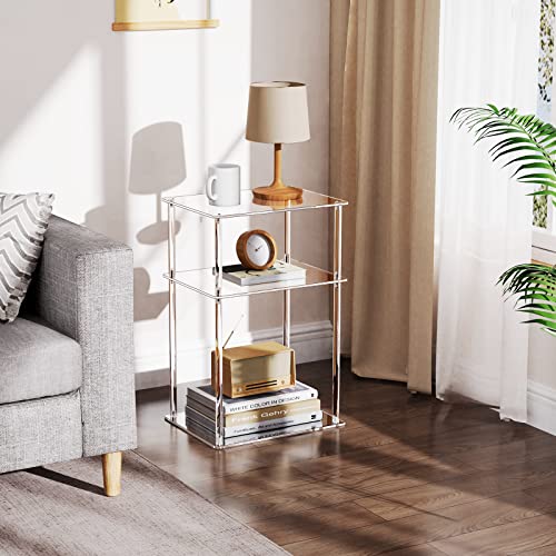 Clear Acrylic Side Table, 3-Tier End Table for Living Room, Small Bedside Tables Nightstand for Bedroom, Home Decor Accent Table, 15.7" L x 11.8" W x 23.6" H - size: 1-Pack