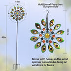 63 Inch Kinetic Wind Spinners with Stake, Metal Windmill Garden Decorations, 360 Swivel Peacock Outdoor Wind Sculpture, Dual Direction Wind Catcher for Yard Art, Lawn Decor, Idea Gifts - size: Medium