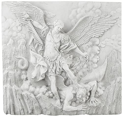Design Toscano Michael the Archangel Slaying Demon Indoor/Outdoor Wall Frieze Sculpture, 22 inches wide, Cast Stone Resin, Antique Stone Finish