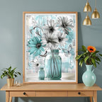 Amz Camel Diamond Painting Kit, 30x40cm White Flowers in Vase Still Life Art, Elegant Round Drill DIY Craft, Minimalist Home Decor Gift