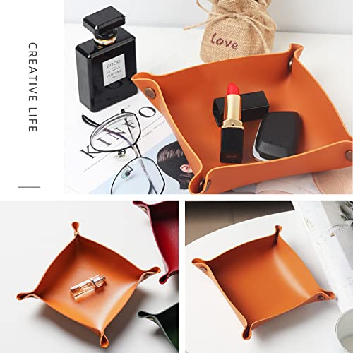 Foldable Leather Catchall Tray, Jewelry Organizer for Travel, Nightstand, Home or Office (Orange-S) - color: Orange