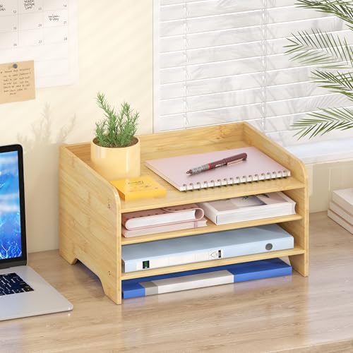 Bamboo Desk Organizer Mail Holder Countertop Letter Tray File Organizer for Desk Letter Sorter Paper File Storage for School Home Office Supplies - color: Nature, size: Small