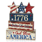 4th of July Table Decorations Patriotic Memorial Day Tiered Tray Decor Wooden Star Block Signs Independence Farmhouse 250th July Fouth Centerpiece for Tables Wooden Sign for Home Decor - style: July Fouth Star