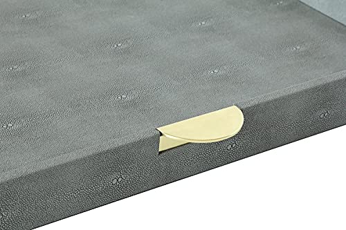 HofferRuffer Extra Large Square Serving Tray, Elegant Faux Leather Ottoman Tray with Gold Hardware Handles, Serve Tea, Coffee or Breakfast in Bed, 23.6 x 23.6 inches (Large Square) - color: Dark Grey, size: 23.6" x 23.6" x 2"