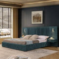 Luxury King Size Bed Frame with Oversized Upholstered Headboard, Modern Chenille Upholstered Platform Bed Frame with Gold LED Lights, Nightstands, No Box Spring Needed, Blue - color: Blue, size: King