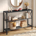 Hoctieon Industrial Console Table, 3 Tier Entryway Table, Hallway Table, Narrow Sofa Table with Shelves, Entrance Table for Entryway, Living Room, Foyer, Hallway, Office, Black - color: Black