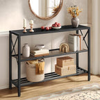 Hoctieon Industrial Console Table, 3 Tier Entryway Table, Hallway Table, Narrow Sofa Table with Shelves, Entrance Table for Entryway, Living Room, Foyer, Hallway, Office, Black - color: Black