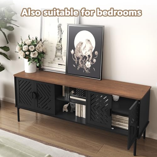 ARTPOWER 63" Modern TV Stands for Living Room, Long Entertainment Center with Storage, TV Console for 55 60 65 70 Inch TV, Bedroom TV Cabinet with Doors, Wood Media Console, Television Stand, Black - color: Black