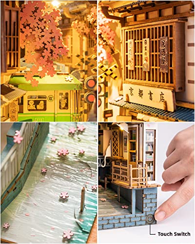 Rolife LED Book Nook Kit-Decorative Bookend Stand-3D Wooden Puzzle for Adults-Bookshelf Insert Booknook-Room Decor for Teen Girls Boys Women Men - color: 1.sakura Densya