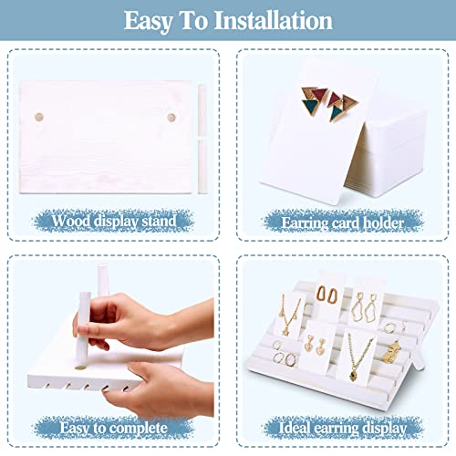 Blulu 31 Pack Wooden Earring Display Stand 7 Slots jewelry Display Holder with Earring Card for Selling Vendors Retail Show - color: Wash White, White