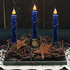 CVHOMEDECO. Real Wax Hand Dipped Battery Operated LED Timer Taper Candles Rustic Primitive Flameless Lights Decor, 6-3/4 Inch, Navy Blue, 2 PCS in a Package - color: Navy Blue 2 Pcs