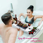 Bathtub Caddy Tray for Luxury Bath - Bamboo Waterproof Expandable Bath Table Over Tub with Wine and Book Holder and Free Soap Dish (White) - color: White