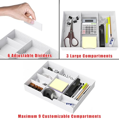 Simple Houseware Drawer Organizer Tray with 9 Adjustable Compartments, White - color: White, size: 1 Pack