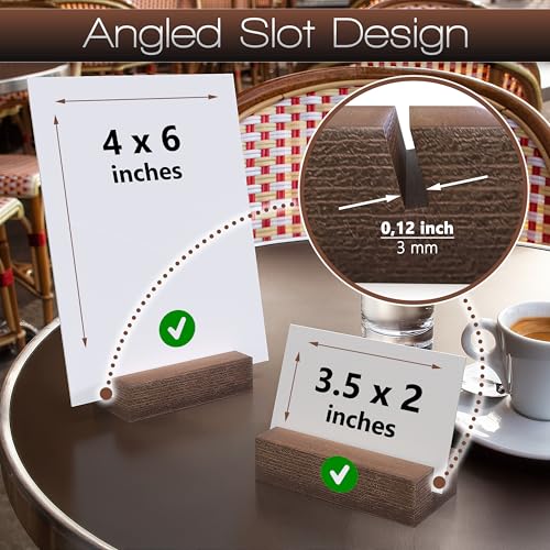 12 Pack Wood Place Card Holders - Table Number Holders - Brown Wooden Table Numbers Holder for Photo - Cards Display Stands for any Decor - Perfect for Cafe Wedding Shop Party Events Retail Shop Home - color: Brown
