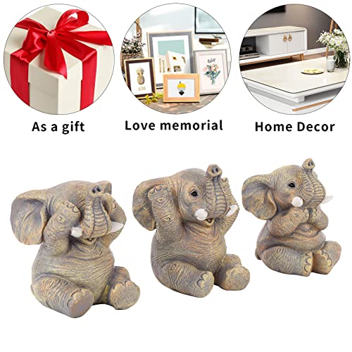 Cute Set of 3 Elephant Statues Home Décor Cool Elephant Figurines for Shelf, Living Room Bedroom Office Desktop, Bookshelf, Animal Sculptures Gifts,Small Decor Accents Items for Women - color: Yellow-3