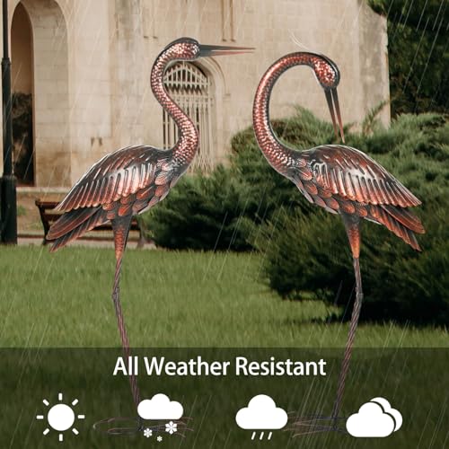 Kircust Crane Garden Sculptures & Statues Heron Decoy Large Size Metal Birds Yard Art Standing Vintage Brass Heron Lawn Ornament Outdoor Decorations 37 Inches Set of 2 - color: Brown3